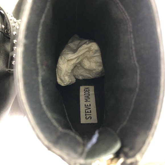 Steve Madden Comet Studded Buckle Pointed Black Leather Heel Boots Size 6 - Picture 12 of 15